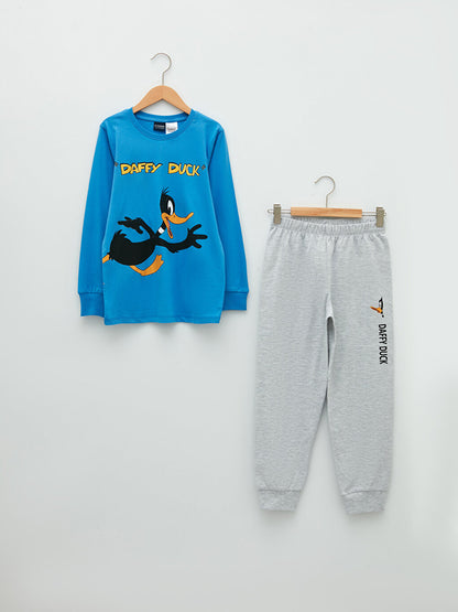 Crew Neck Daffy Duck Printed Long Sleeve Boys Pajama Set