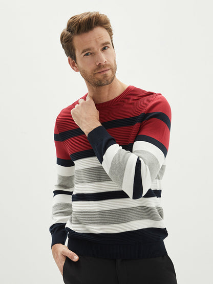 Crew Neck Long Sleeve Color Block Men's Knitwear Sweater