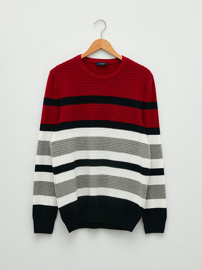 Crew Neck Long Sleeve Color Block Men's Knitwear Sweater