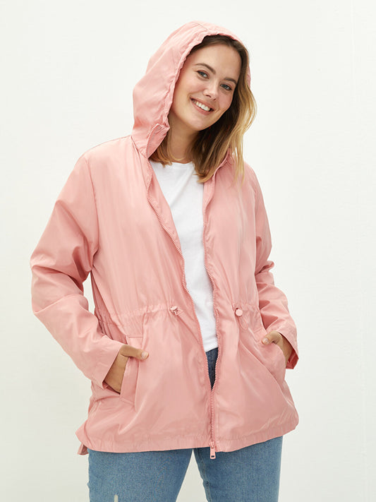 Hooded Collar Plain Long Sleeve Pocket Detailed Women's Raincoat