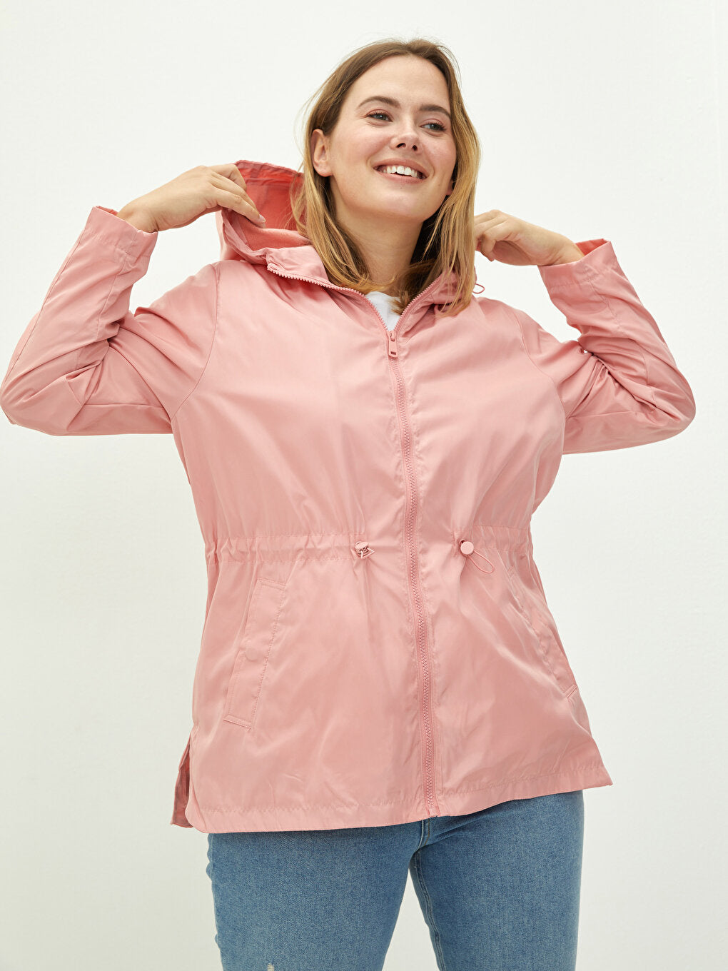 Hooded Collar Plain Long Sleeve Pocket Detailed Women's Raincoat