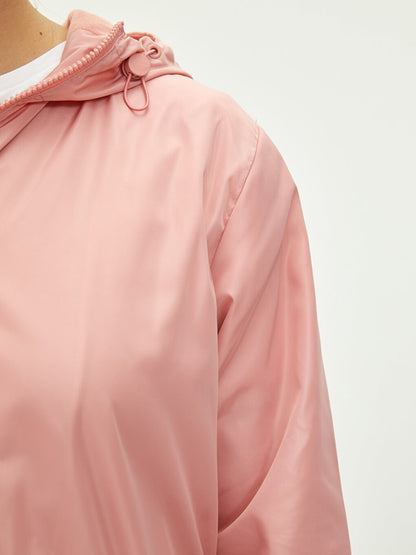 Hooded Collar Plain Long Sleeve Pocket Detailed Women's Raincoat