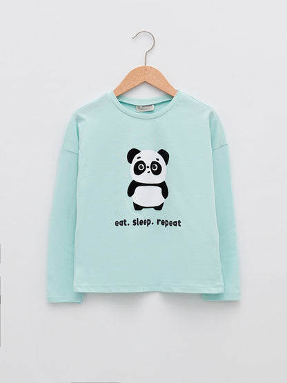 Crew Neck Printed Long Sleeve Girls' T-Shirt