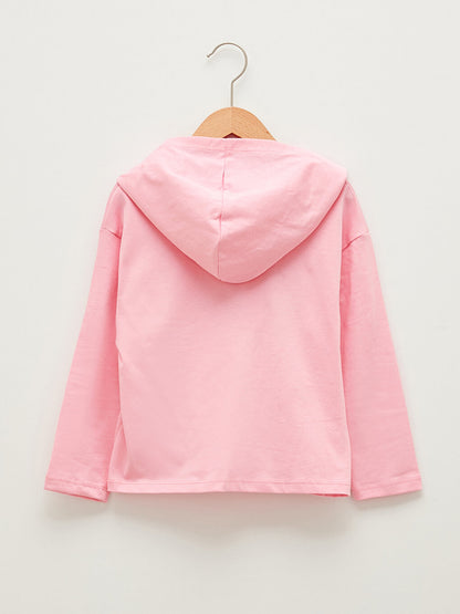 Hooded Printed Long Sleeve Cotton Girls' T-Shirt