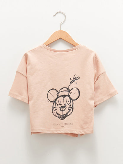 Crew Neck Minnie Mouse Printed Short Sleeve Girls' T-Shirt