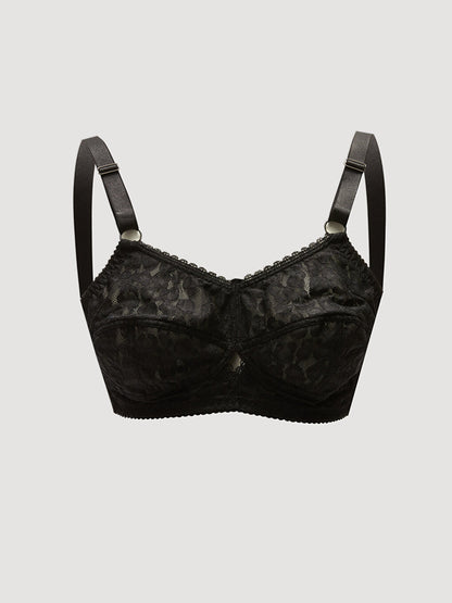 Non-wired, unpadded, lace-fitting bra