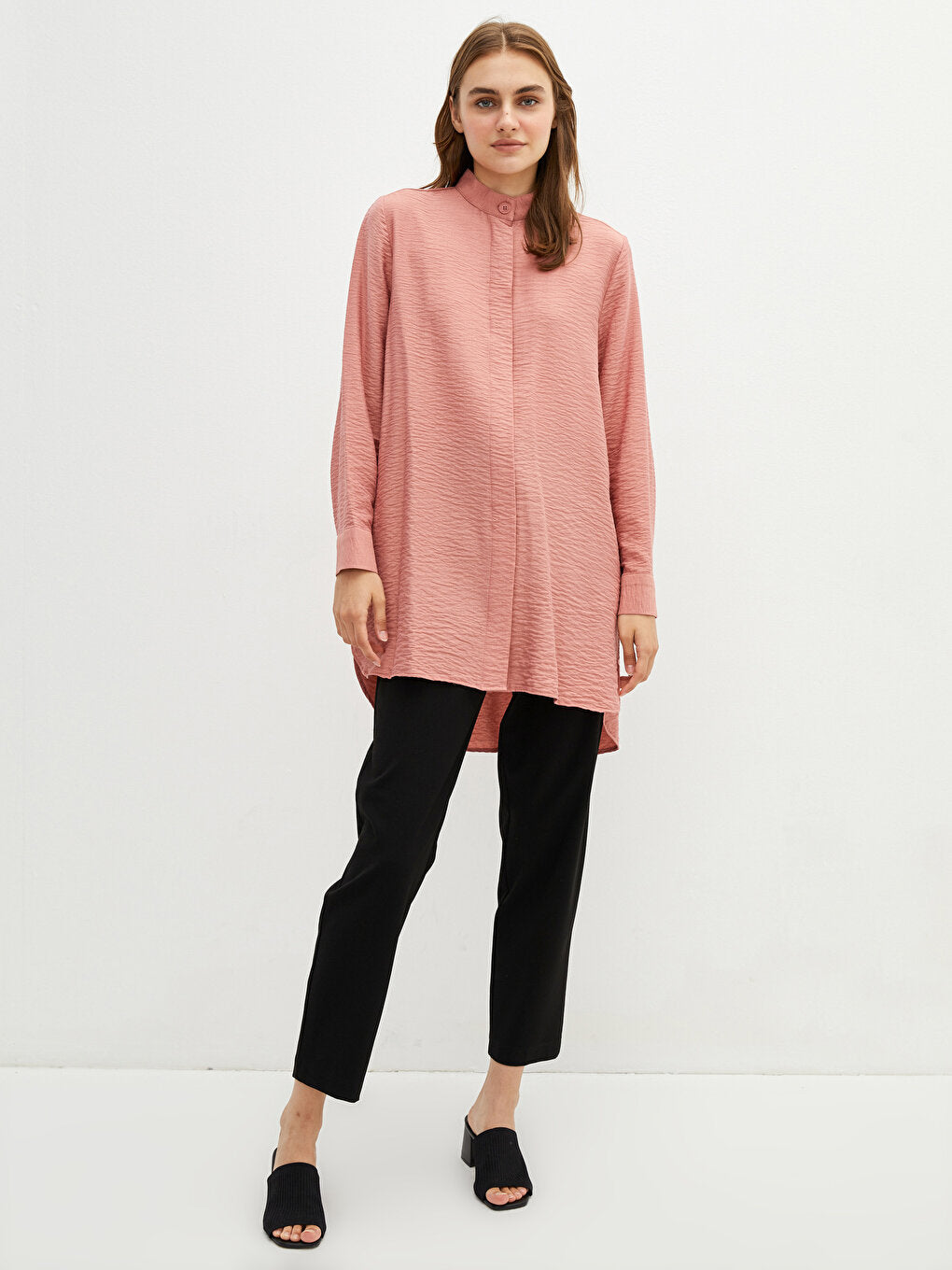 High Collar Plain Long Sleeve Women's Tunic