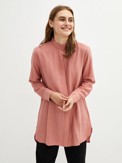 High Collar Plain Long Sleeve Women's Tunic