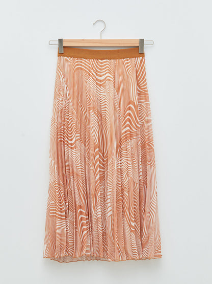 Patterned Chiffon Fabric Women's Pleated Skirt with Elastic Waist