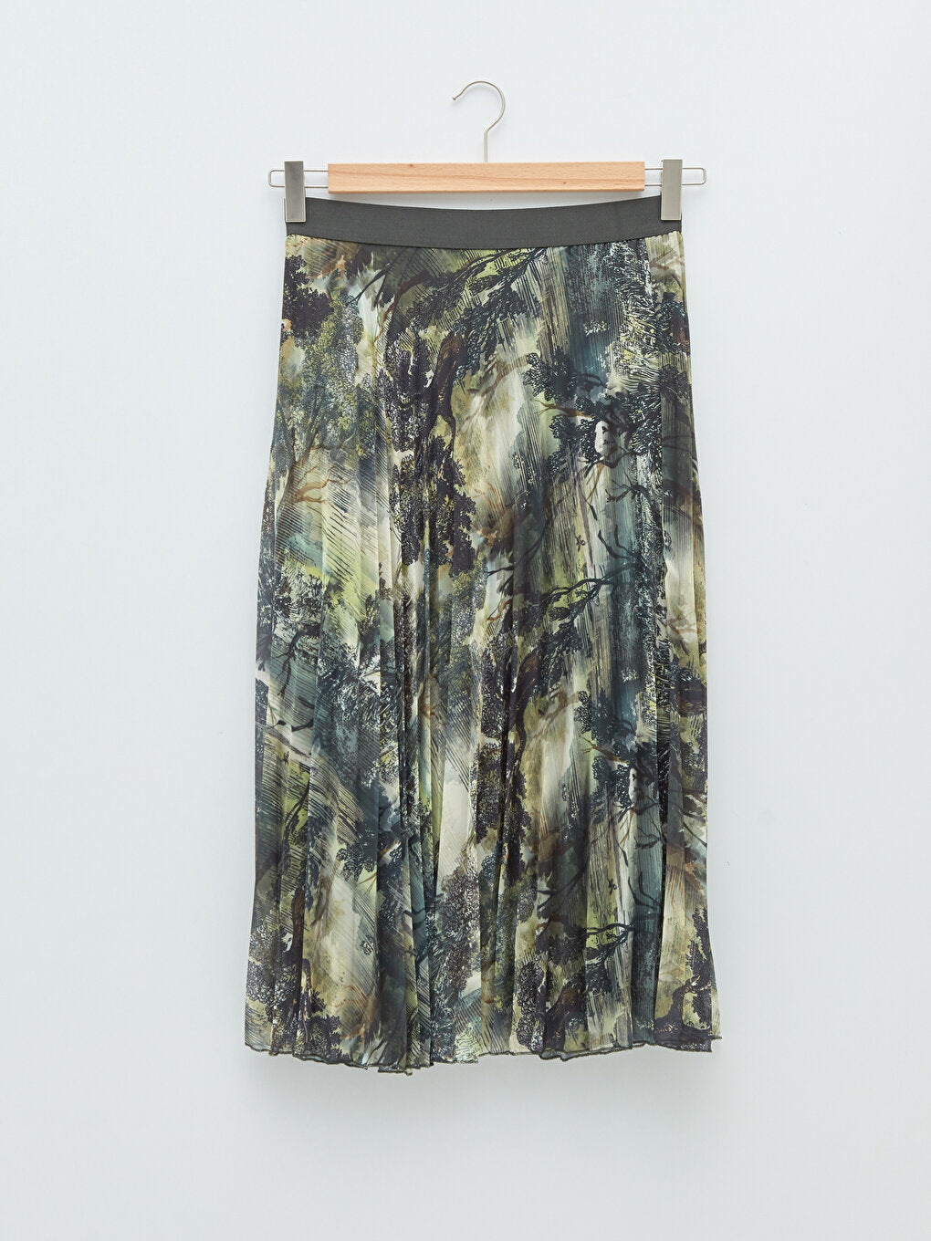 Patterned Chiffon Fabric Women's Pleated Skirt with Elastic Waist