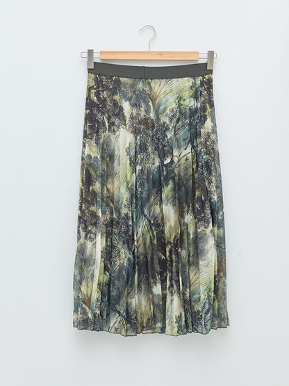 Patterned Chiffon Fabric Women's Pleated Skirt with Elastic Waist