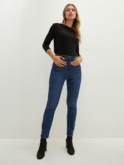 High Waist Slim Fit Women's Jean Trousers