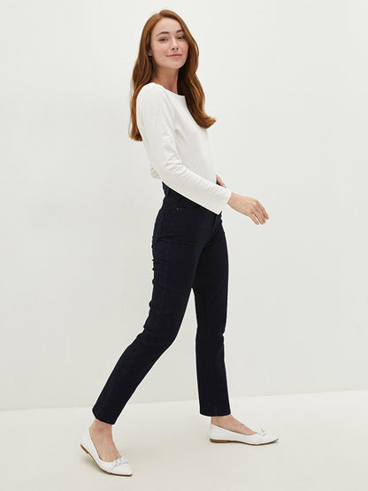 High Waist Skinny Fit Women's Jean Trousers with Pocket Detail