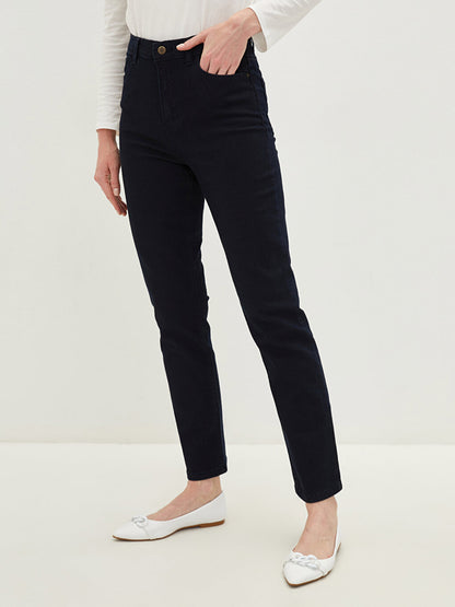 High Waist Skinny Fit Women's Jean Trousers with Pocket Detail