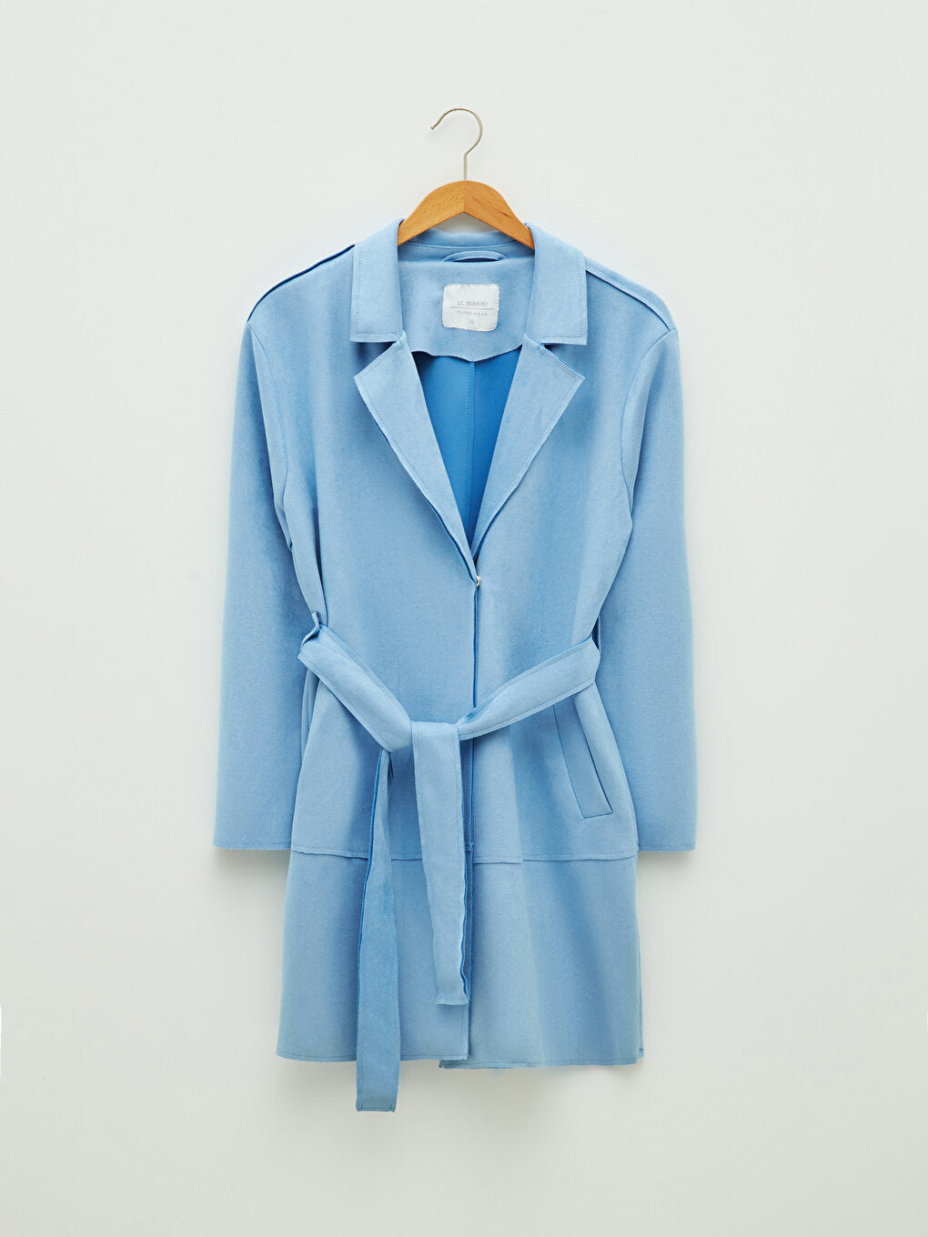 Jacket Collar Flat Waist Belted Pocket Detailed Long Sleeve Suede Fabric Women's Trench Coat