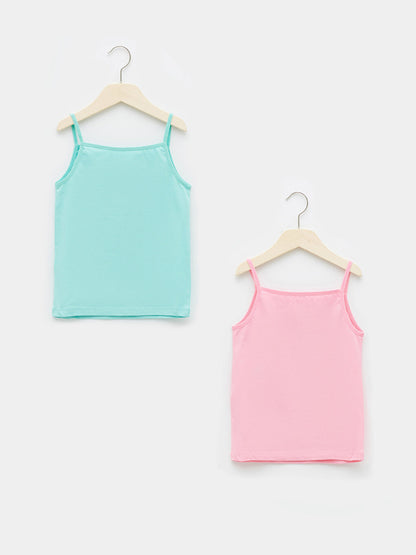 Square Neck Printed Strappy Cotton Girl's Undershirt 2-pack