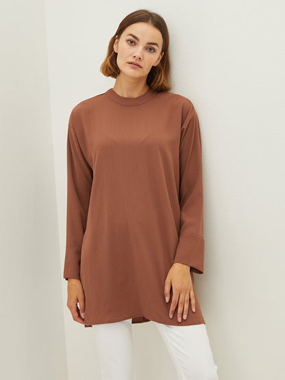 Crew Neck Plain Long Sleeve Oversize Medina Silk Fabric Women's Tunic