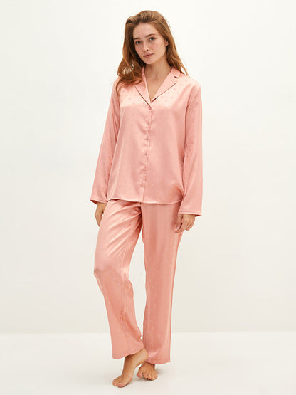 Shirt Collar Heart Patterned Long Sleeve Women's Pajama Set