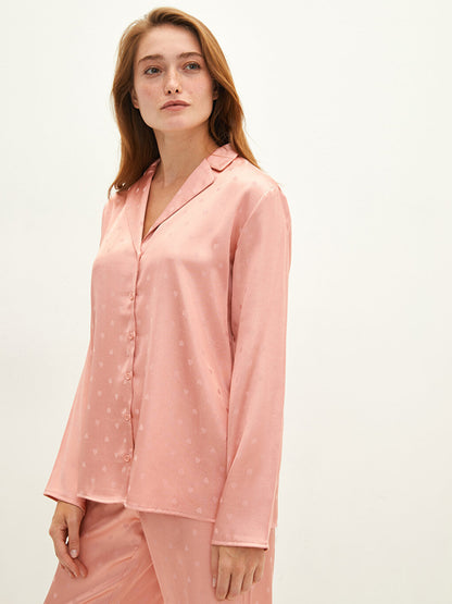 Shirt Collar Heart Patterned Long Sleeve Women's Pajama Set