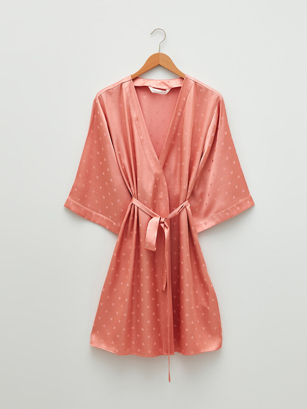 Double Breasted Neckline Heart Tie Detailed Satin Women's Dressing Gown