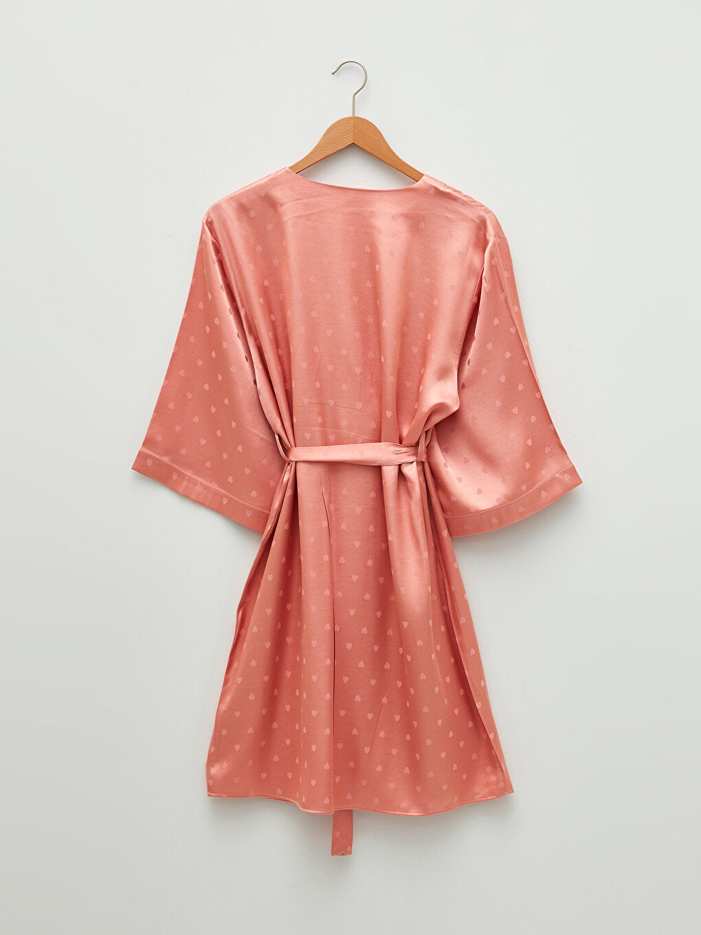 Double Breasted Neckline Heart Tie Detailed Satin Women's Dressing Gown