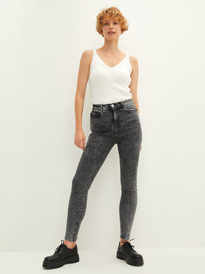 High Waist Super Skinny Fit Women's Rodeo Jean Trousers with Pocket Detail