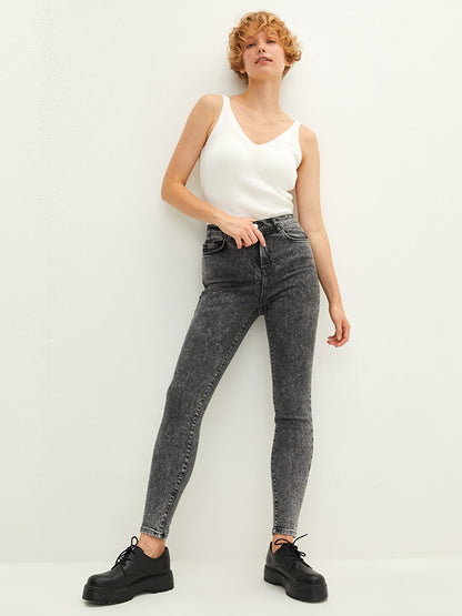 High Waist Super Skinny Fit Women's Rodeo Jean Trousers with Pocket Detail