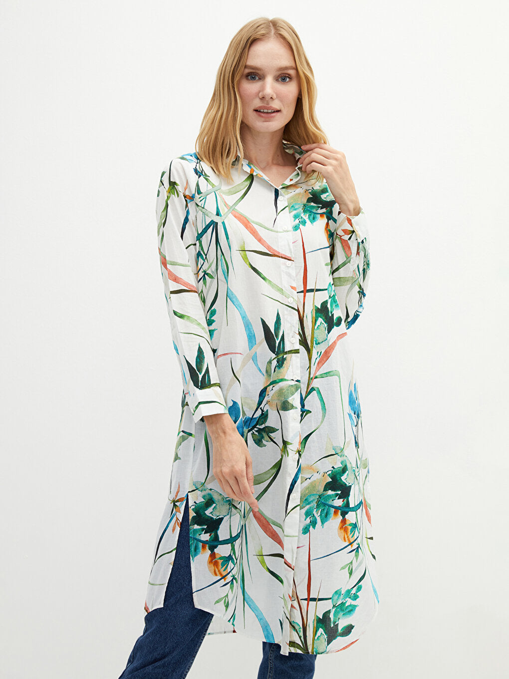 Floral Long Sleeve Women's Shirt Tunic