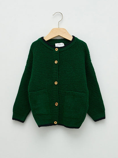 Crew Neck Long Sleeve Basic Baby Boy Knitwear Cardigan