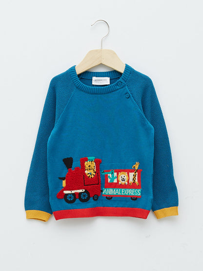 Crew Neck Long Sleeve Patterned Baby Boy Knitwear Sweater