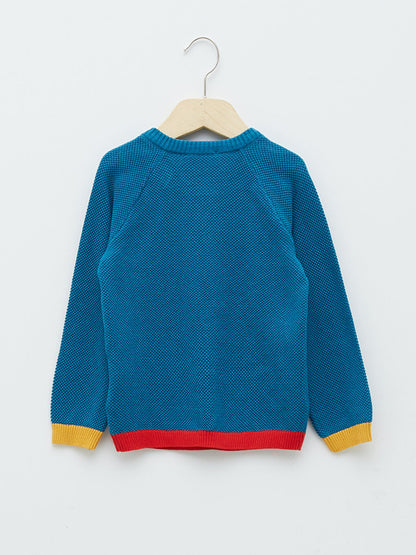 Crew Neck Long Sleeve Patterned Baby Boy Knitwear Sweater