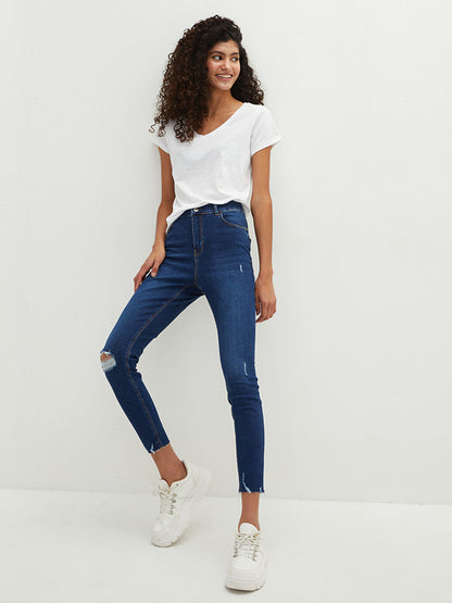 High Waist Super Skinny Fit Women's Rodeo Jean Trousers with Pocket Detail