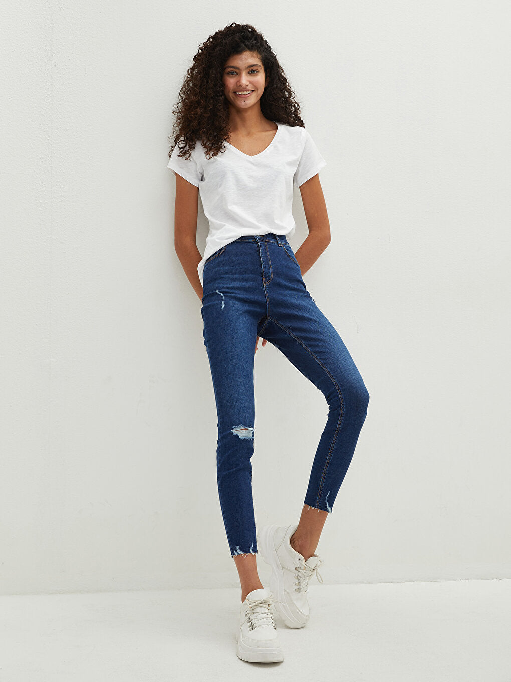 High Waist Super Skinny Fit Women's Rodeo Jean Trousers with Pocket Detail