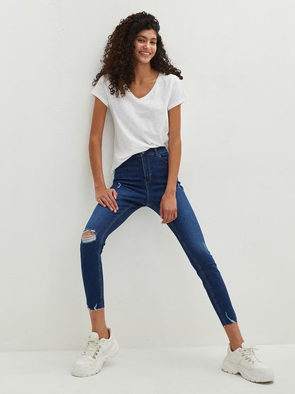 High Waist Super Skinny Fit Women's Rodeo Jean Trousers with Pocket Detail