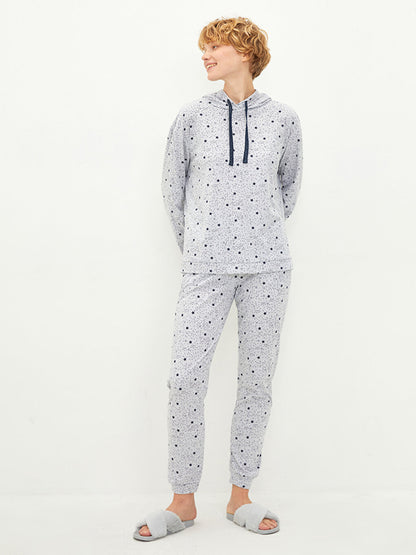 Hooded Star Patterned Long Sleeve Women's Pajama Set