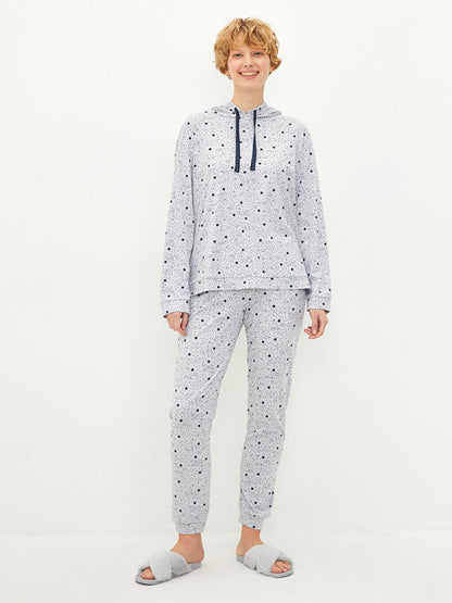 Hooded Star Patterned Long Sleeve Women's Pajama Set