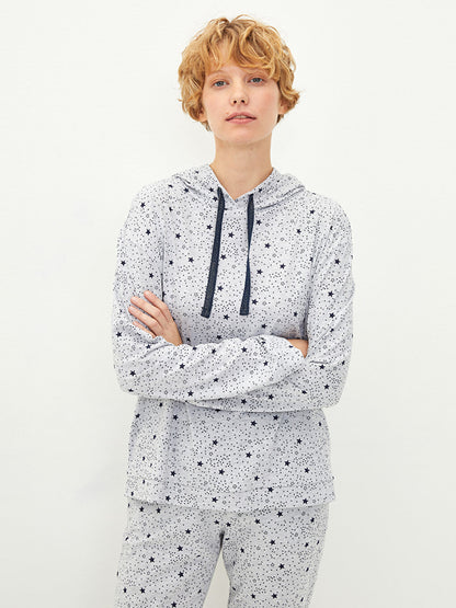 Hooded Star Patterned Long Sleeve Women's Pajama Set