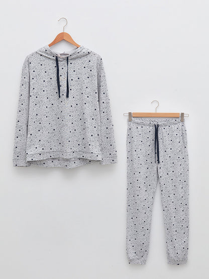 Hooded Star Patterned Long Sleeve Women's Pajama Set