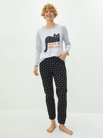 Crew Neck Printed Long Sleeve Women's Pajama Set