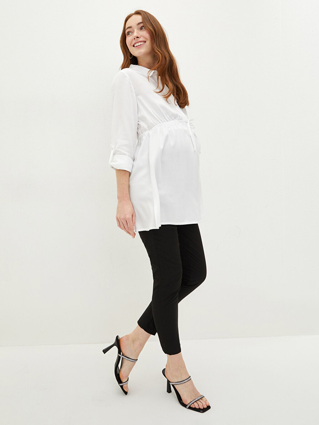 Viscose Maternity Shirt Tunic with Tie Waist Detail