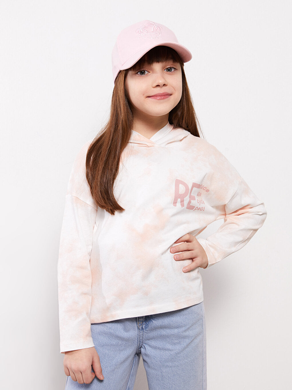 Hooded Printed Long Sleeve Girls' T-Shirt