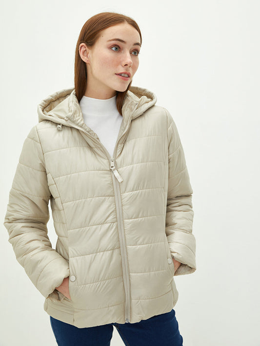 Hooded Plain Pocket Detailed Long Sleeve Slim Women's Puffer Coat