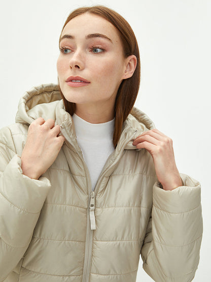 Hooded Plain Pocket Detailed Long Sleeve Slim Women's Puffer Coat