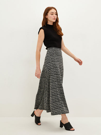 Patterned A-Line Ponte Fabric Women's Skirt with Elastic Waist