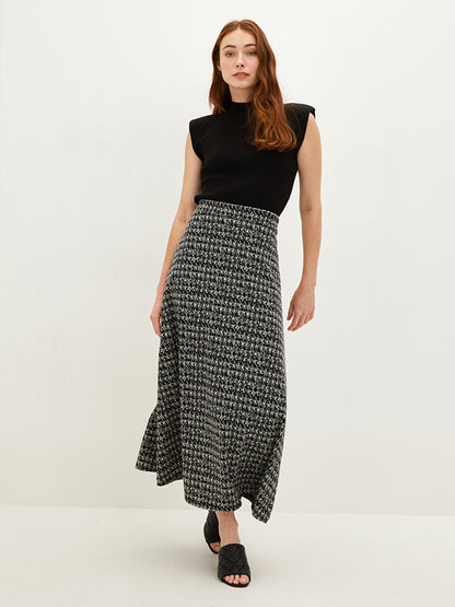 Patterned A-Line Ponte Fabric Women's Skirt with Elastic Waist