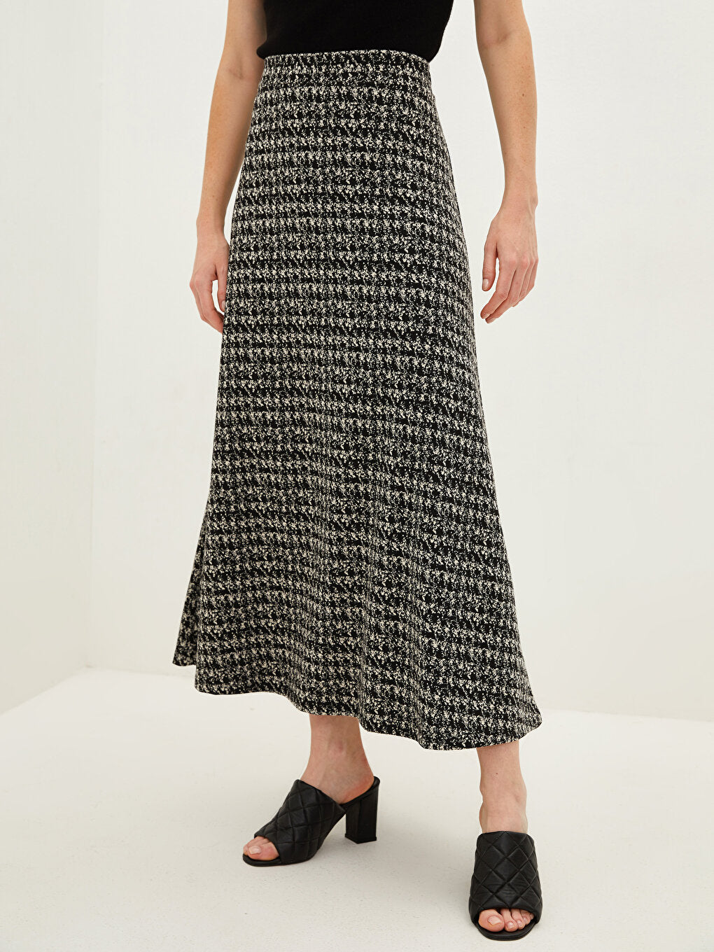 Patterned A-Line Ponte Fabric Women's Skirt with Elastic Waist