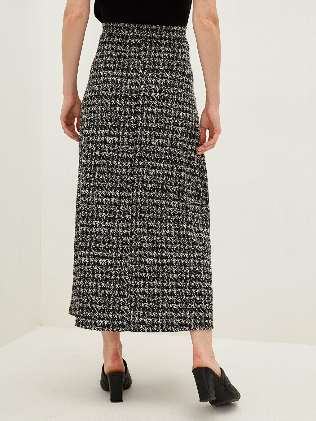 Patterned A-Line Ponte Fabric Women's Skirt with Elastic Waist