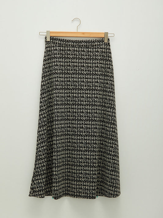 Patterned A-Line Ponte Fabric Women's Skirt with Elastic Waist