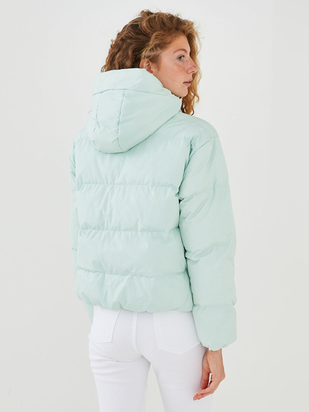 Hooded Collar Zipper Closure Long Sleeve Puffer Jacket