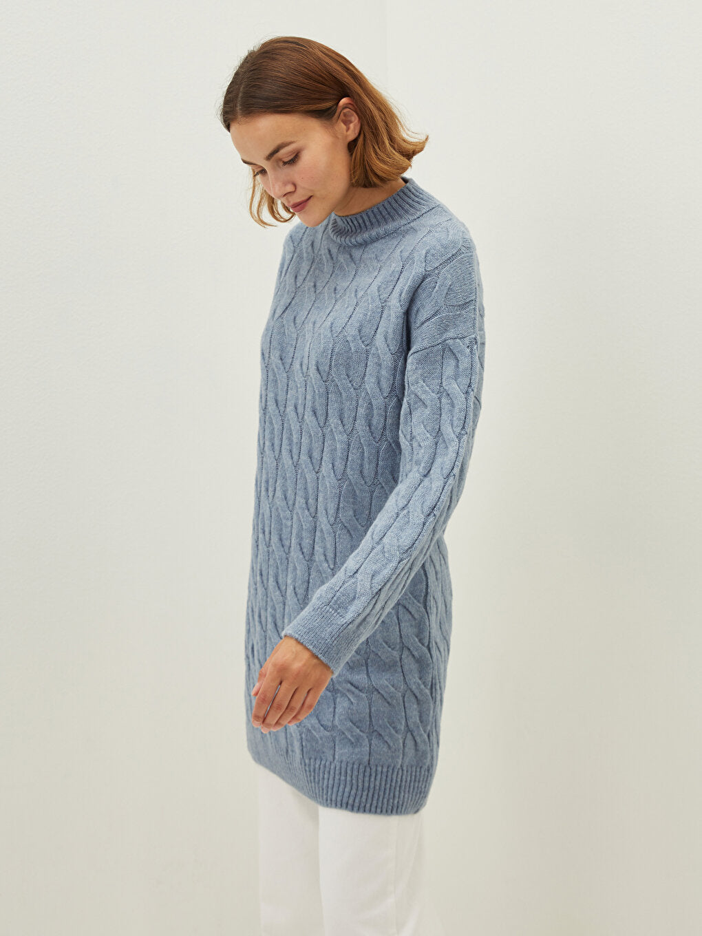 Half Turtleneck Long Sleeve Self-Patterned Women's Knitwear Tunic